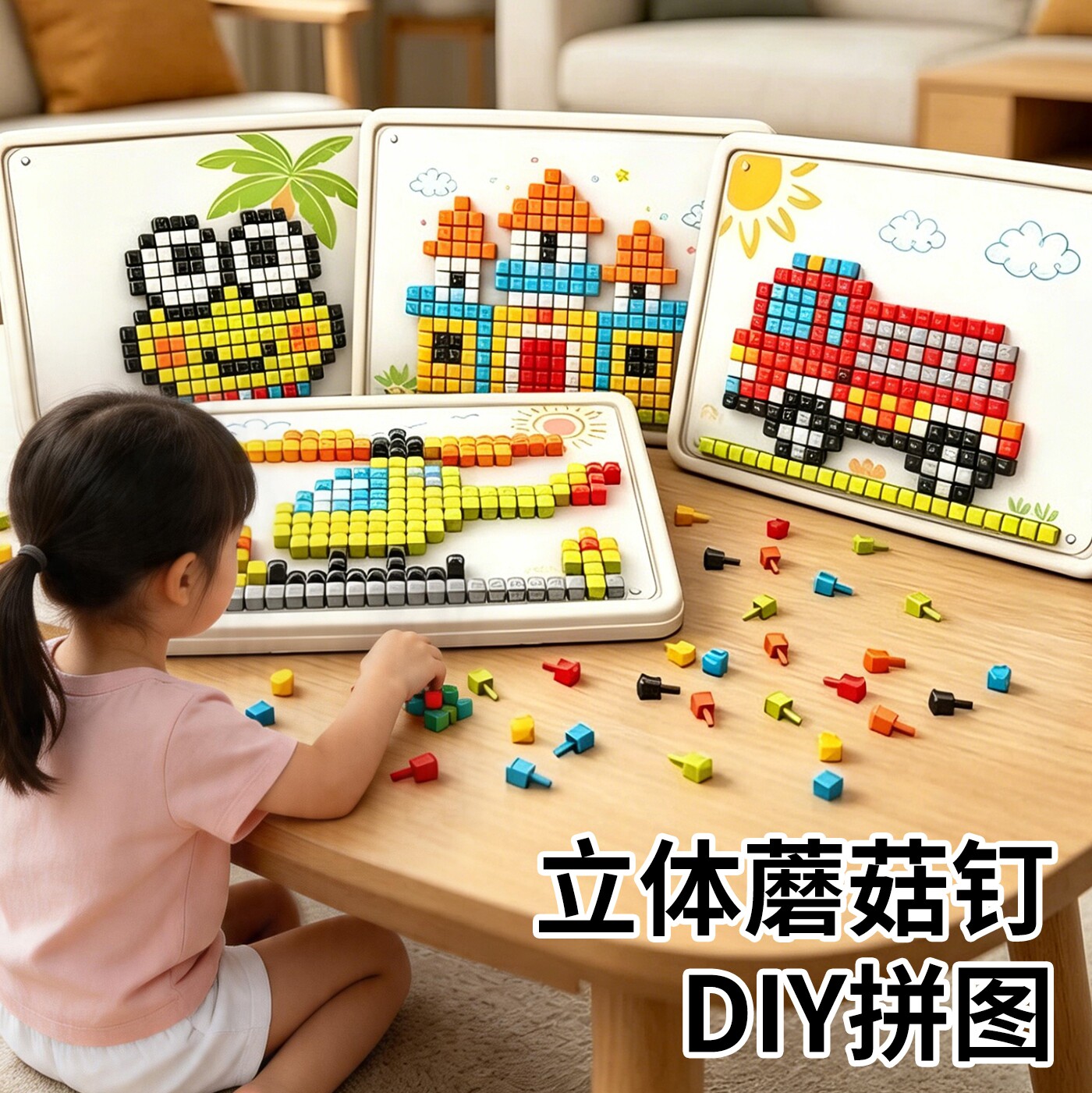 益智儿童立体插插乐蘑菇钉