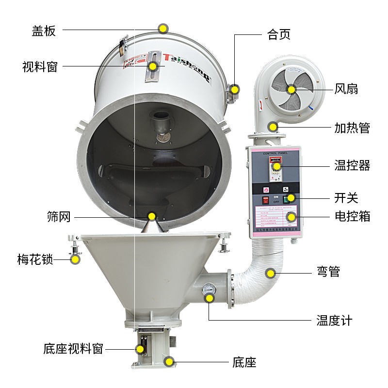 注塑机塑料干燥机50KG烘干料斗100千克烘干机桶颗粒烘料筒烘料箱