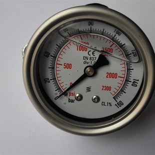2300psi 160bar全不锈钢耐震充油压力表带支架 100z