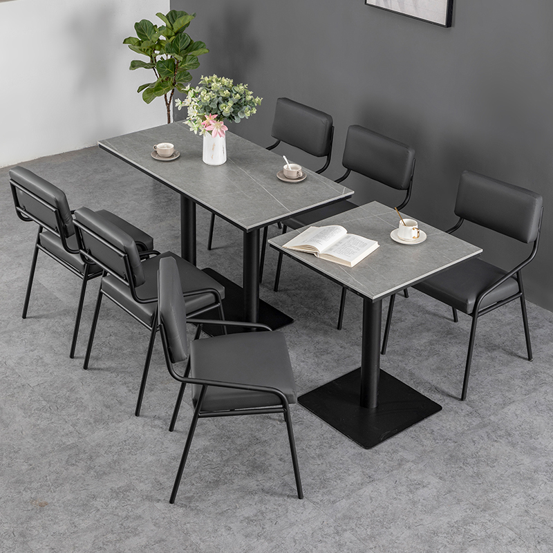 复古铁艺岩板餐桌咖啡厅餐厅奶茶店休闲桌椅组合长方形餐桌饭桌椅