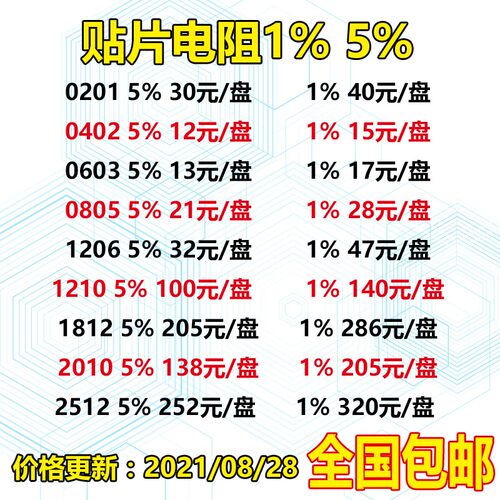贴片电阻0603 0805 1206 1210 1% 10K~100K 33K 47K 51K 整盘包邮