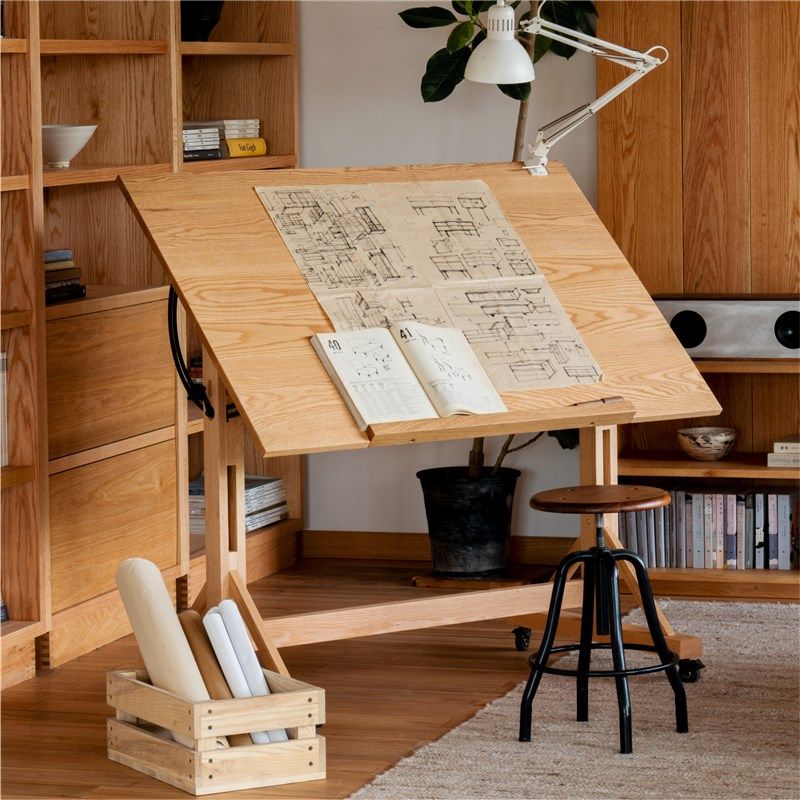 MUMO木墨 绘图桌 工作室家具 全原实木设计师画图台可旋转面桌子