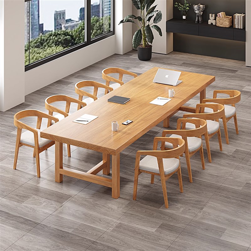 实木会议桌长桌简约现代轻奢去客厅化书桌长条Q办公洽谈桌子工作