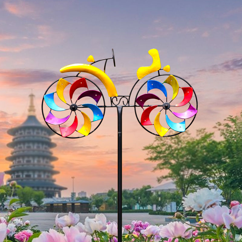 梦想单车彩色自行车铁艺风车模型别墅花园K庭院露台装饰摆件工艺