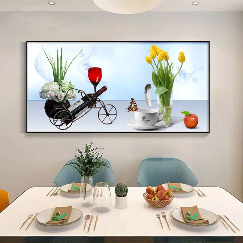 轻奢餐厅装饰画客厅餐桌酒杯背景B墙挂画现代简约饭店有框防水壁图片