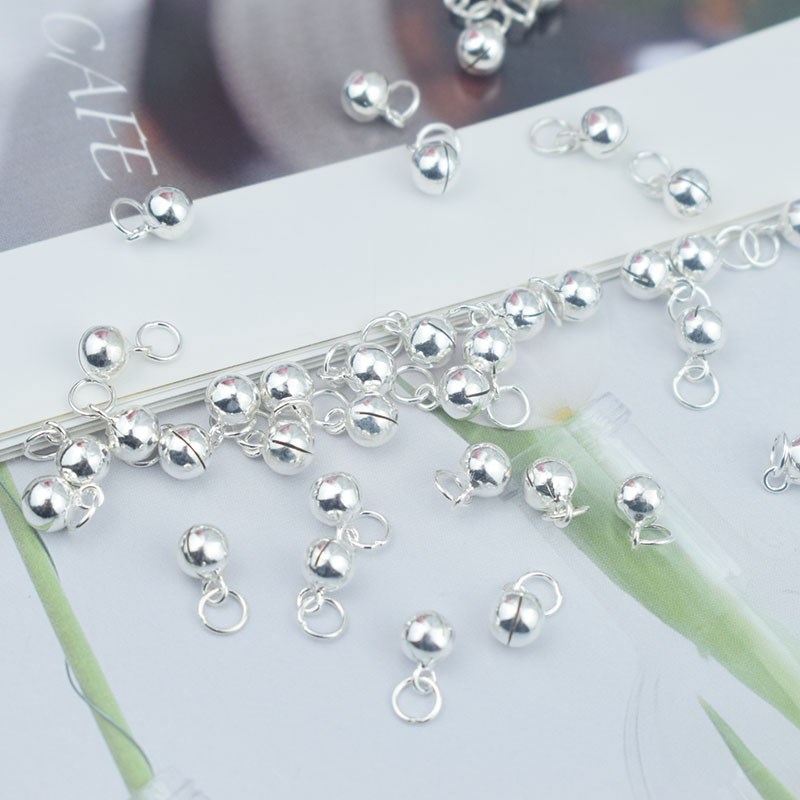 S925纯银铃铛吊坠diy手工编织红绳I手链脚链会响小铃铛挂件饰品