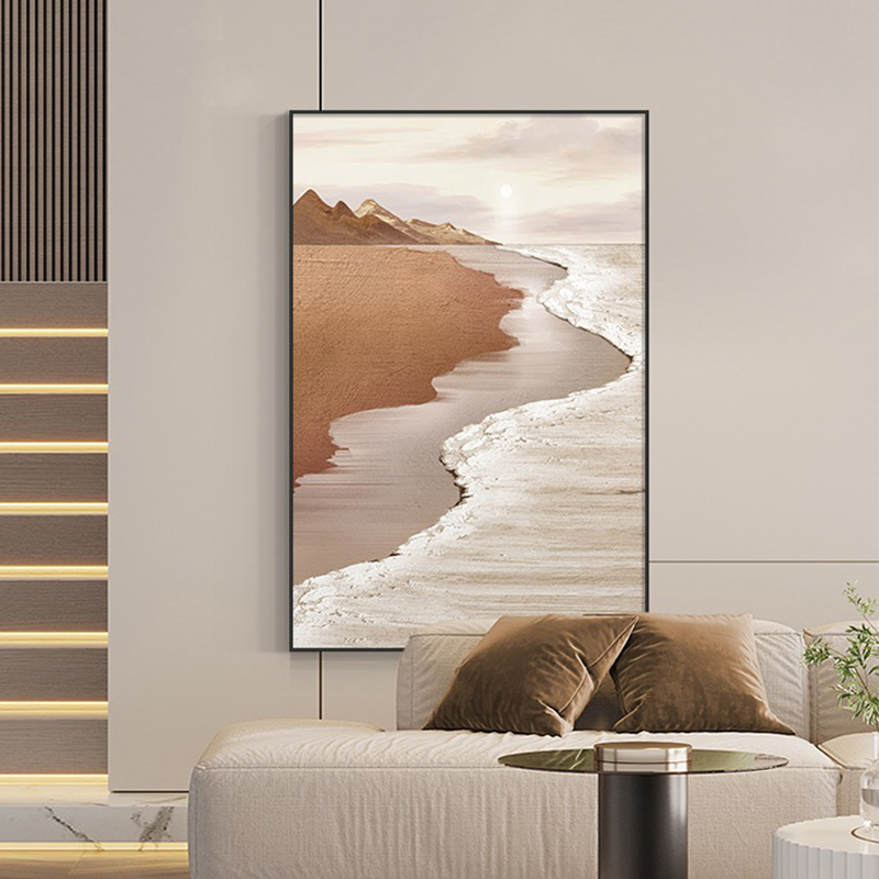 侘寂风客厅装饰画竖版玄关画海景肌理抽象挂画高级感走廊过道壁画图片