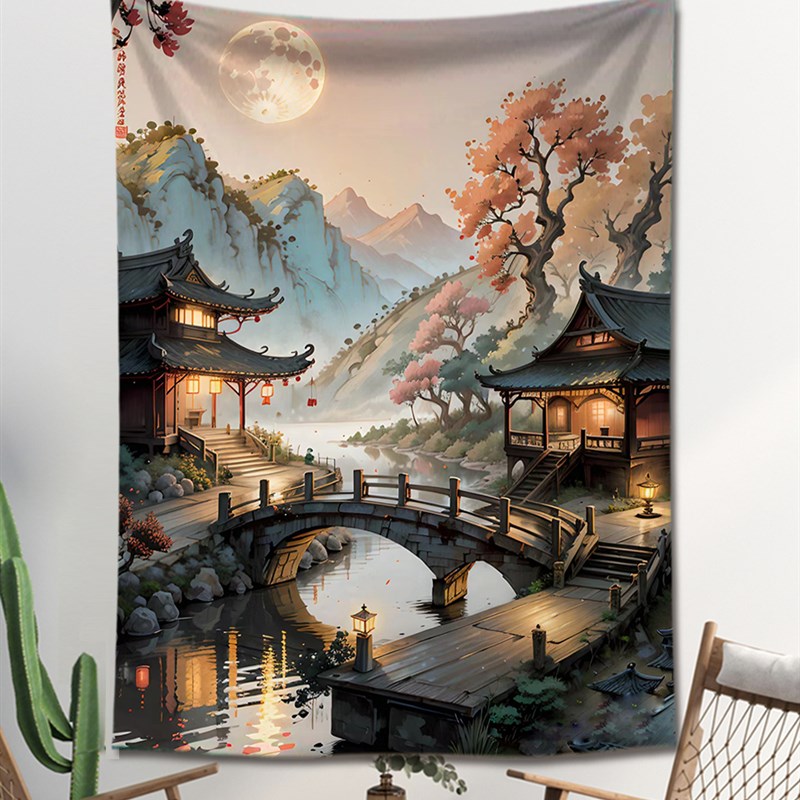 古风中式竖版背景布挂布小众高级墙布房间茶室装饰布墙壁画布布置图片