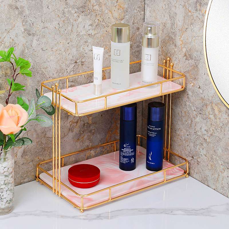 跨境大理石纹双层化妆用品置物架卫生间酒店浴室洗手间桌面收纳盒