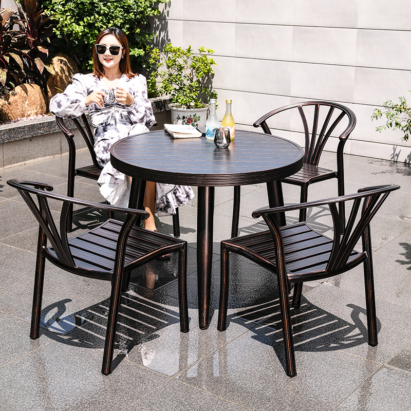 远茂户外桌椅庭院铝合金圆桌花园露天休闲别墅室外铸铝茶桌椅组合
