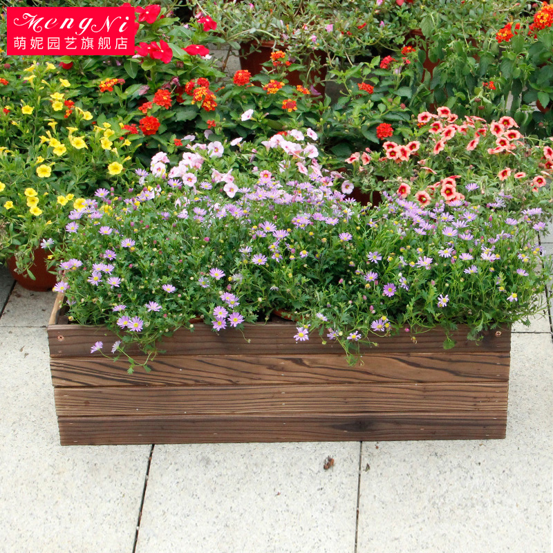 防腐木花箱阳台长方形花盆花槽木质种菜箱菜盆种植箱深碳化