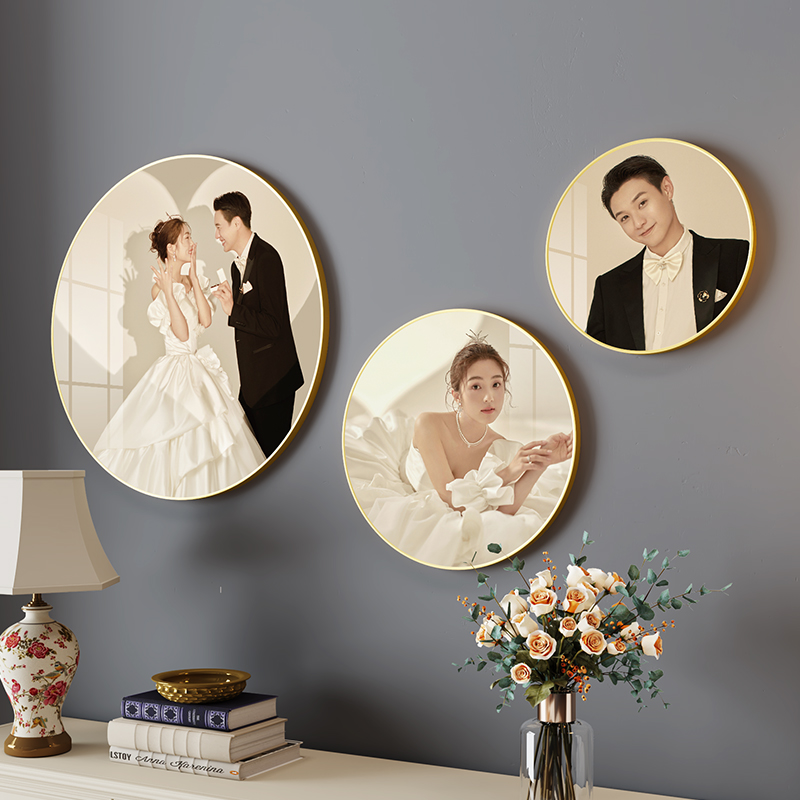 定制圆形相框挂墙洗婚纱照全家福冲印放大打印儿童照结婚照加裱框