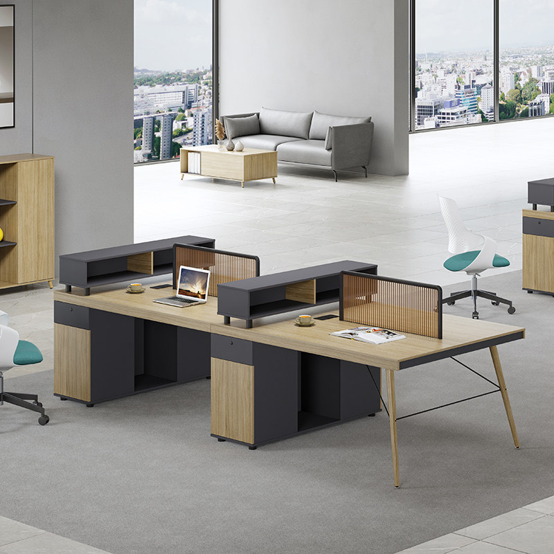 职员办公桌椅组合简约现代员工桌2/4/6人卡位原木色双人屏风 工位