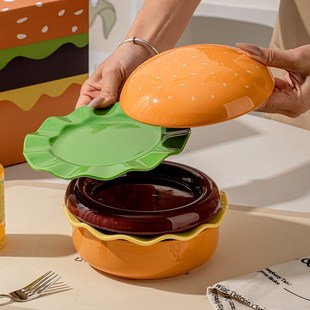 汉堡包碗和盘套装漂亮的盘子沙拉碗创意甜品盘陶瓷餐具可爱的饭碗