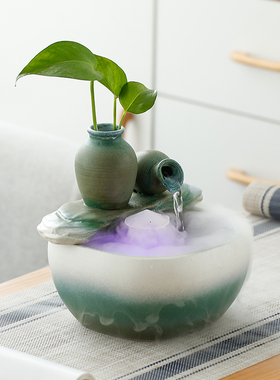 陶瓷循环流水生财鱼缸摆件招财进宝家居办公桌装饰开业乔迁礼品