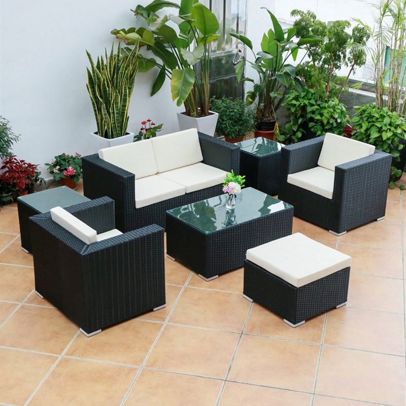 户外藤编沙发庭院室外露天阳台别墅编藤桌椅编藤全铝合金转角沙发