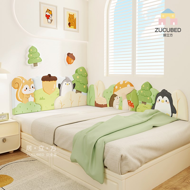 榻榻米墙围软包儿童房可爱动物森林床头板靠背垫软包防撞挡板定制