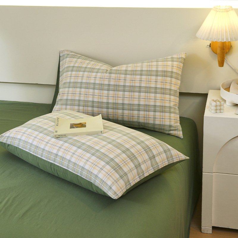 A类全棉色织水洗棉枕套48x74cm一对纯棉格子枕头套学生宿舍枕皮