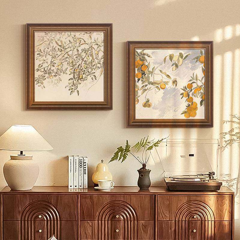 法式中古风客厅装饰画复古卧室餐厅玄关斗柜上挂画寓意好实木框画