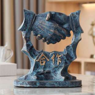 创意办公室摆件高档领导老板前台办公桌装饰品合作共赢诚信工艺品