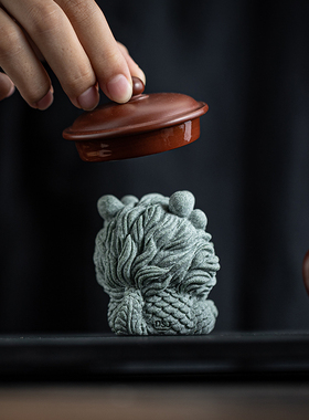 国潮风青砂石开运暴富兽瑞兽麒麟可爱摆件鱼缸造景园艺盆栽装饰品