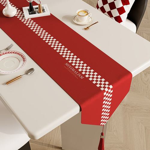 桌旗轻奢高端新中式餐边柜桌布茶几中间长条装饰新年喜庆麻类茶席