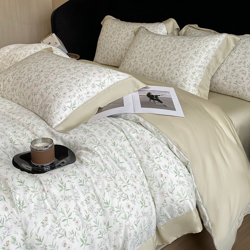 新中式100莱赛尔天丝四件套高档床单被套冰丝凉感可裸睡床上用品6