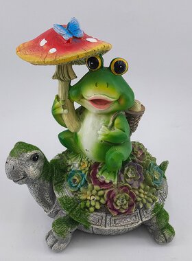 亚马逊户外太阳能多肉乌龟雕像树脂工艺品动物园林花园庭院灯摆件