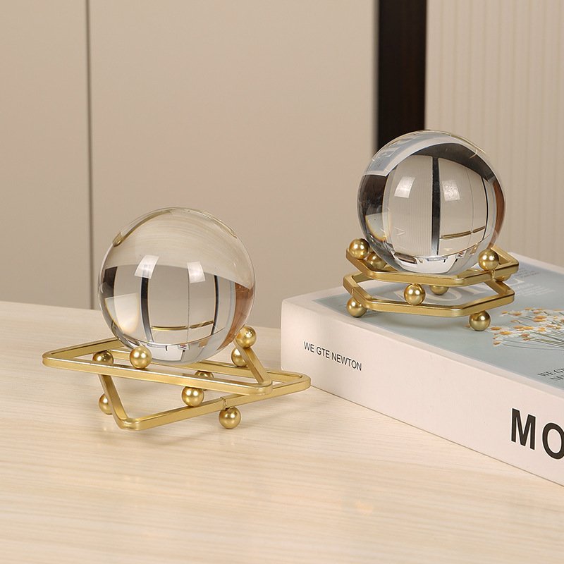 北欧轻奢水晶球底座摆件店铺金属水晶球  家居玄关客厅办公室摆设