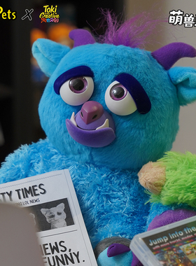 美国FEISTY PETS正品潮玩中号玩偶毛绒变脸公仔玩具蓝怪宠物娃娃