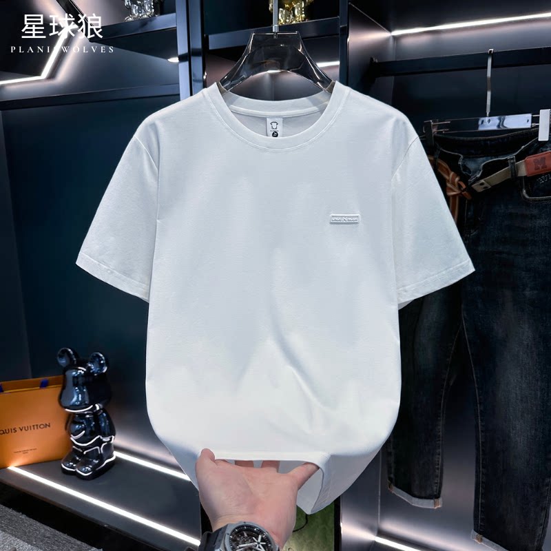 欧货潮牌男款夏季短袖t恤2026新款圆领刺绣高级感半袖简约上衣