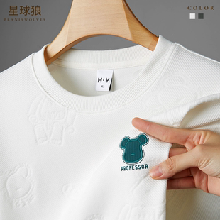 2025秋季男士新款绣花卫衣高端小熊字母休闲宽松重工艺长袖上衣