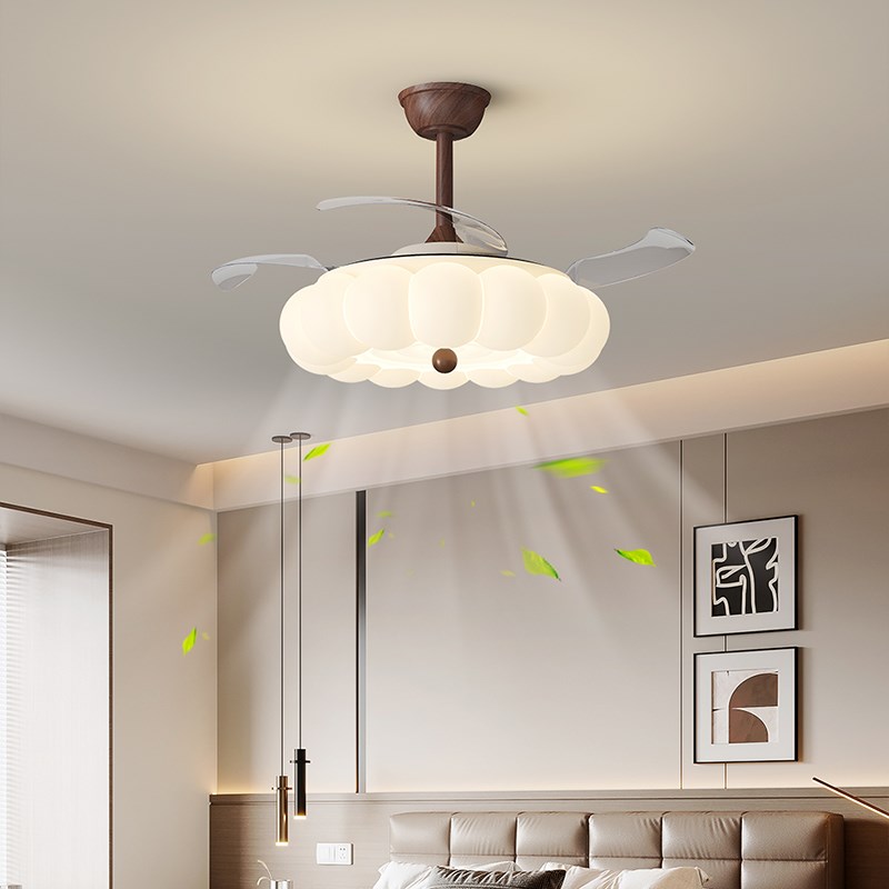 风扇灯中古风卧室灯隐形电扇2025新F款奶油风主卧儿童房法式吸顶