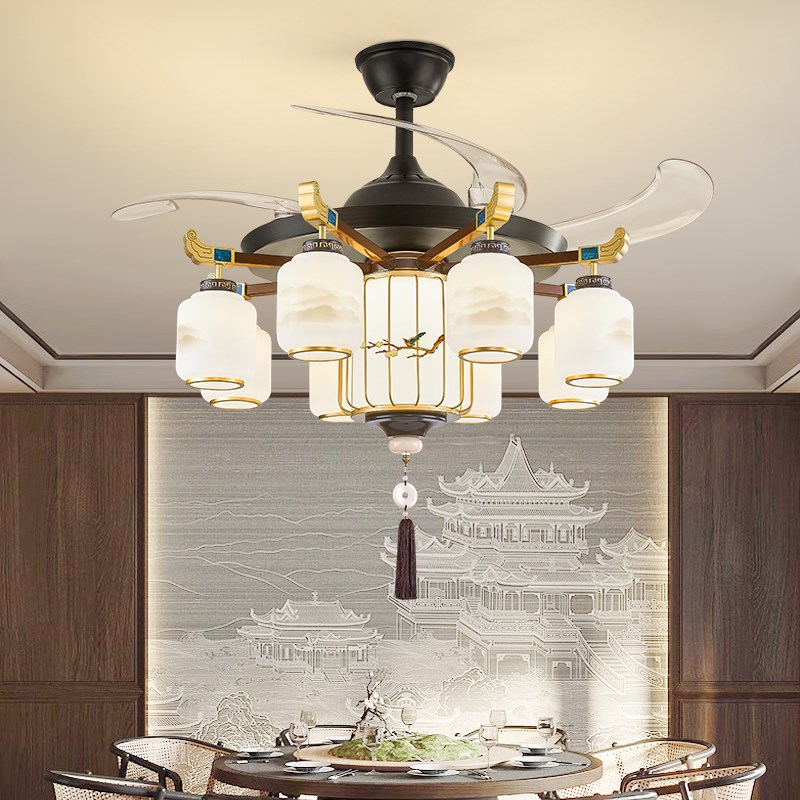 新中式客厅吊灯2025新款u铁艺大厅吊灯网络爆款喜鹊卧室餐厅风扇
