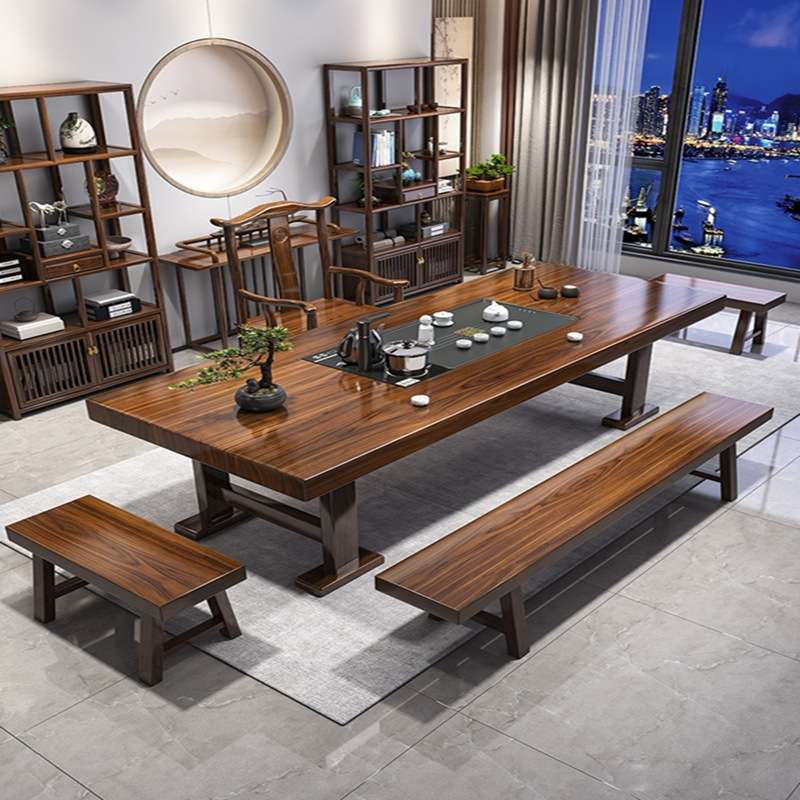 实木大板茶桌椅组合新中式泡茶台办公室家用原木茶几茶具套装一体