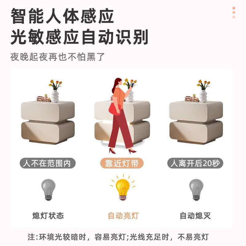 奶油风智能床头柜现代简约感落地2023新款带灯柜