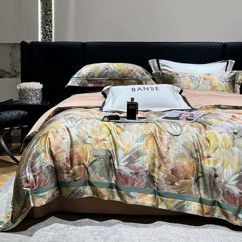 秋冬匹马棉四件套高端复古花卉数码印花全棉被套床单1.8m床品