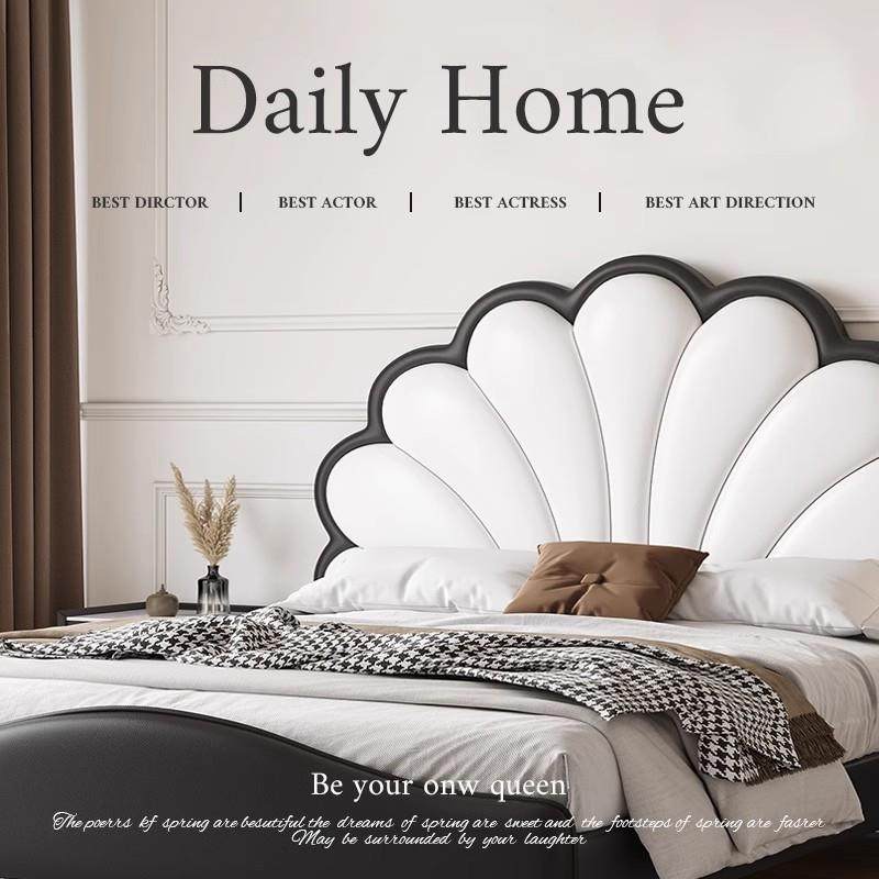 花瓣床白色奶油系小户型次卧公主双人床主卧复古风法式轻奢皮艺床