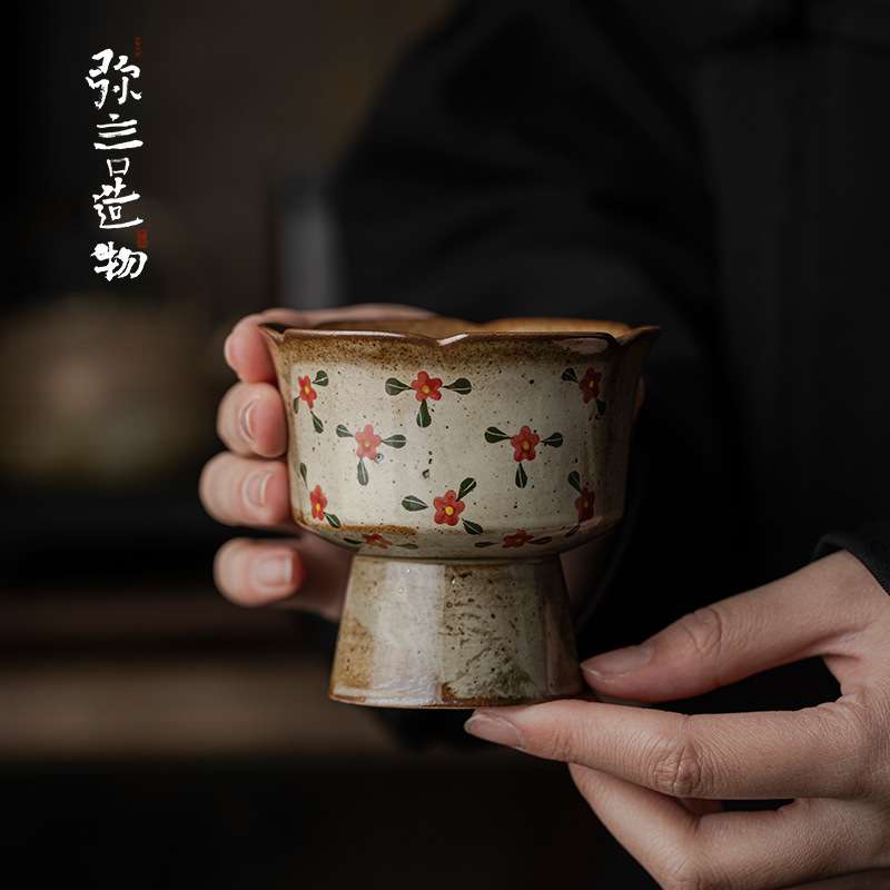 弥言水果盘复古创意点心盘家用客厅茶几干果盘手绘陶瓷高脚糖果盘