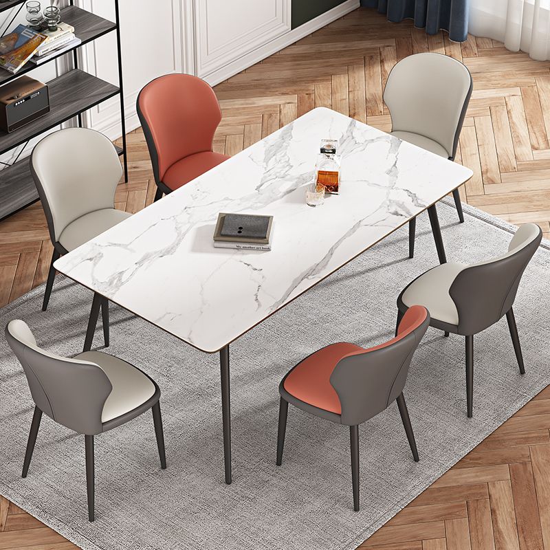 餐椅家用现代简约书桌凳子轻w奢皮革铁艺客厅餐洽谈化妆台椅子靠