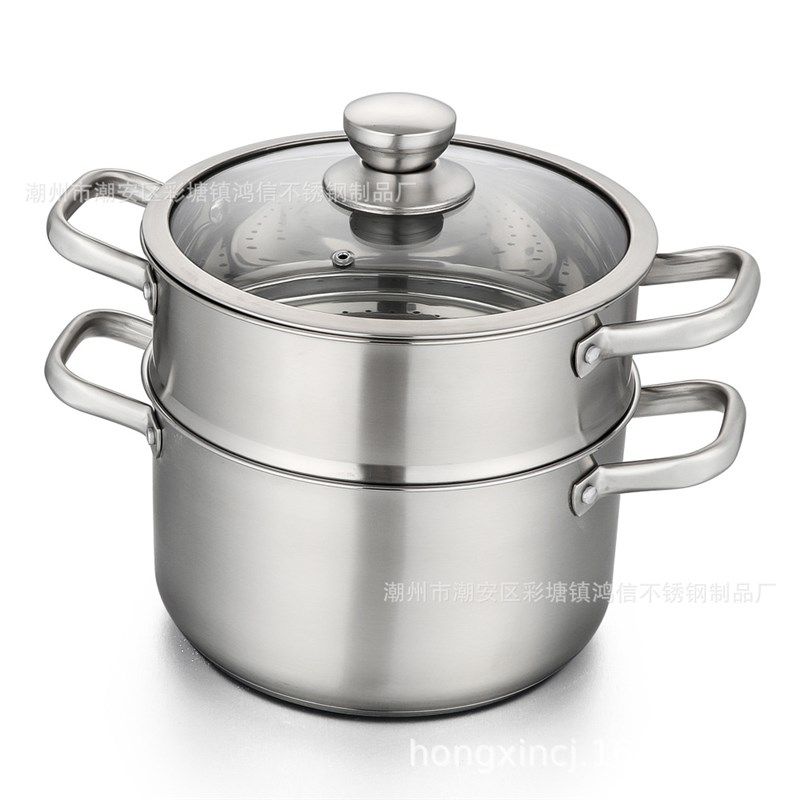 304不锈钢汤锅蒸锅 q加厚复底家用辅食奶锅熬汤煮粥二层三层蒸笼