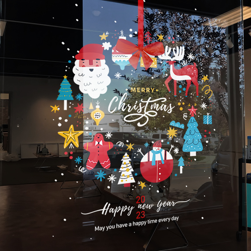 圣诞节装饰品场景布置节r日氛围花环装扮窗贴橱窗静电贴玻璃门贴