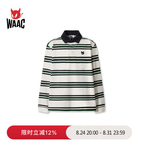 WAAC小恶魔官方早秋男士高尔夫服装Stripe Patterned长袖POLO