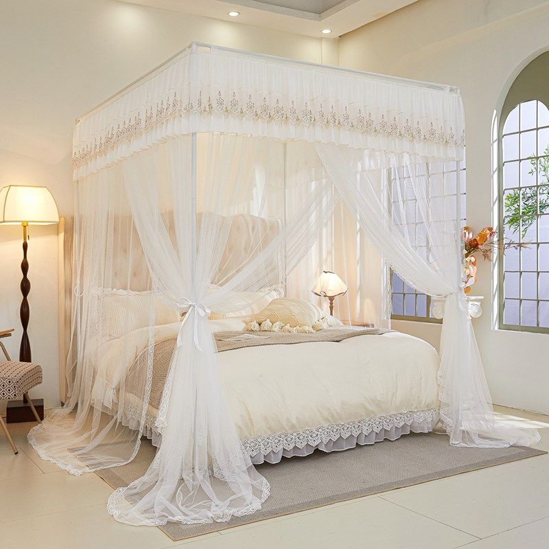 2025新款家用花边蚊帐宫廷落地加密加厚三开门夏季卧室公主风婚房