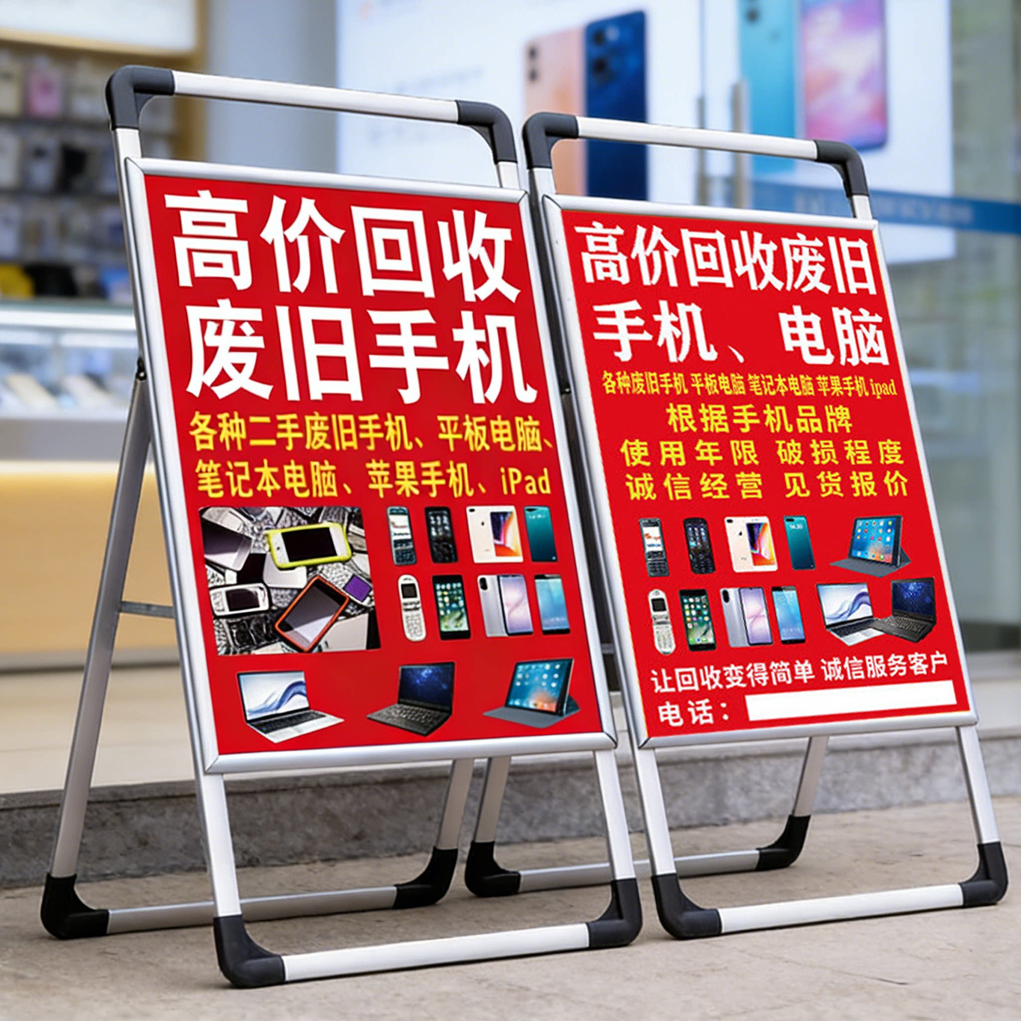 高价回收废旧二手旧手机广告牌
