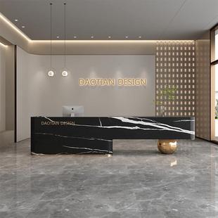 简约现代美容院异形吧台桌公司酒店洞石大理石岩板前台接待收银台