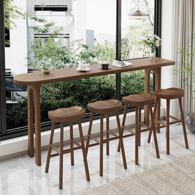 实木吧台桌椅组合简约办公吧台式餐桌家用小户型客厅靠墙高脚桌子