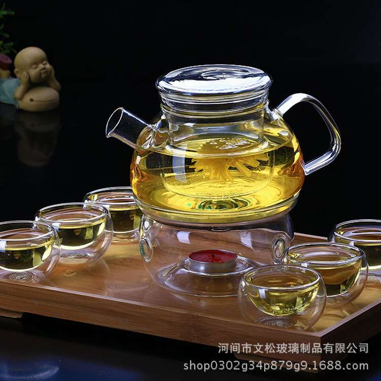 高硼硅玻璃茶壶短嘴过滤平盖玻璃茶具套装水果花茶壶茶具