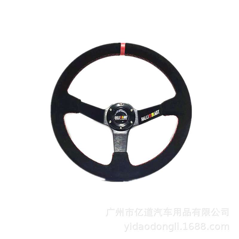 RALLART 14寸绒皮汽车改装方向盘 跑赛道 越野通用深凹方向盘