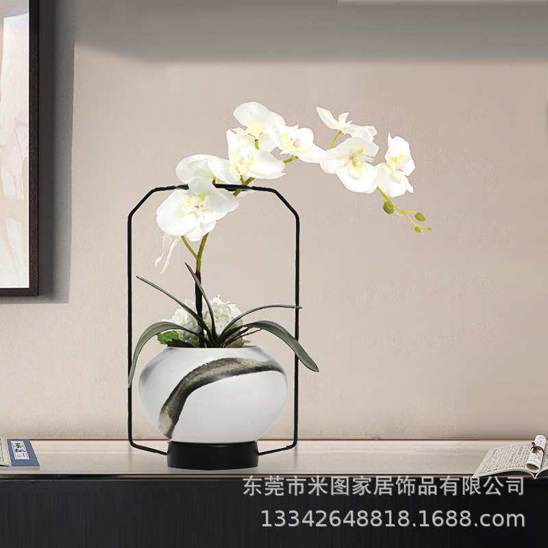仿真花蝴蝶兰盆栽摆件假花绢花室内装饰花新中式客厅餐桌摆设花艺